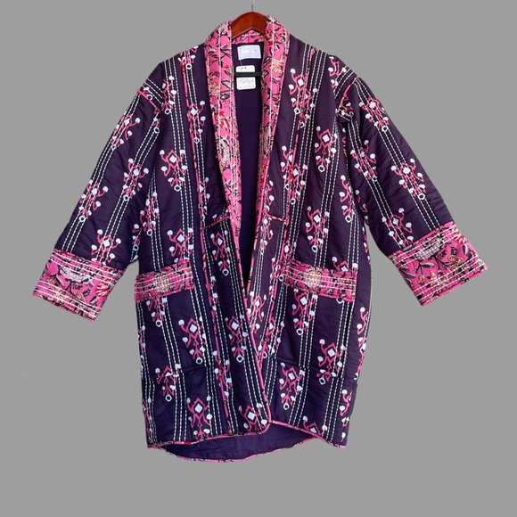 Free People Jackets & Blazers - FREE PEOPLE x LLANI NWT Purple Pink Embroidered Quilted Gracie May Kimono Jacket